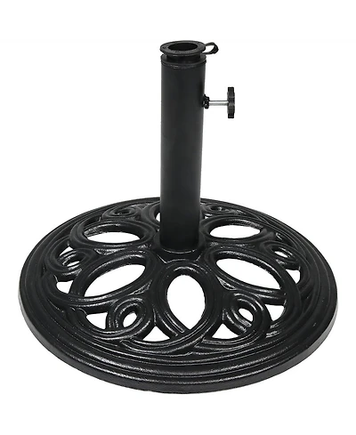 Outdoor Heavy-Duty Cast Iron Decorative Patio Yard Round Umbrella Base Stand - 18" - Black