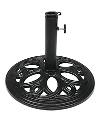 Outdoor Heavy-Duty Cast Iron Decorative Patio Yard Round Umbrella Base Stand - 18" - Black