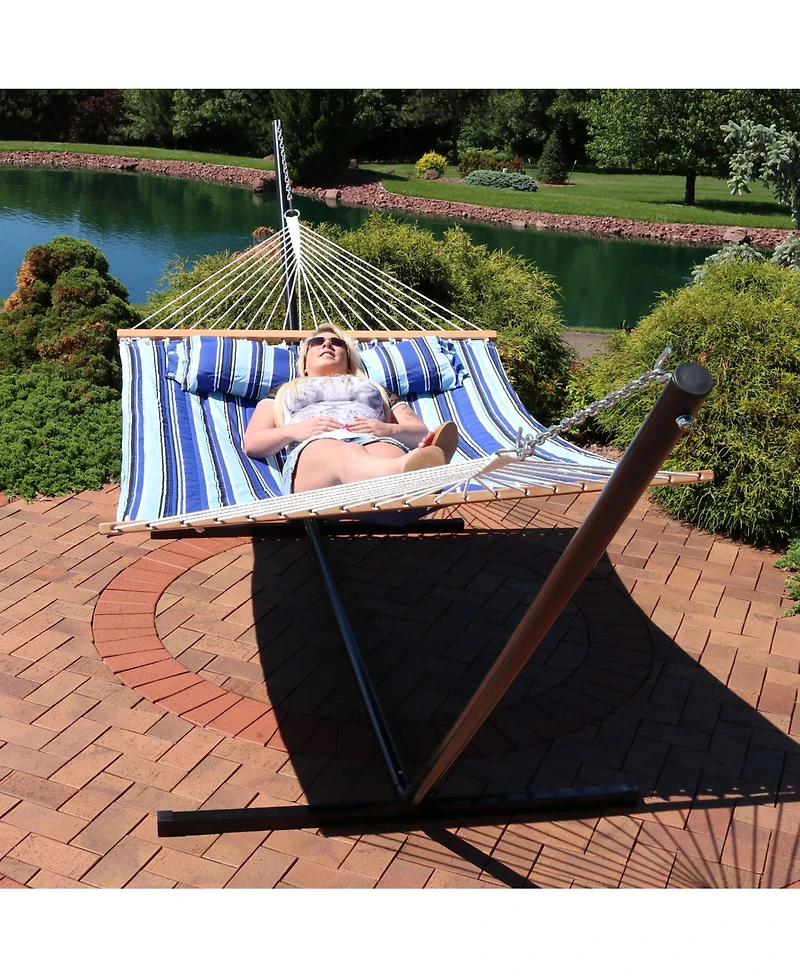 Quilted Double Hammock with Stand for Outside - 400-Pound Capacity 2-Person Hammock with Stand - 15-Foot Stand - Catalina Beach