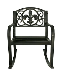 Traditional Fleur-de-Lis Design Cast Iron and Steel Outdoor Rocking Chair