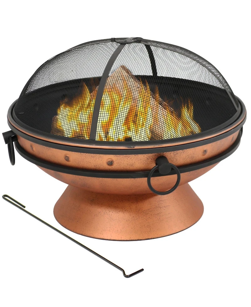 Outdoor Camping or Backyard Large Round Fire Pit Bowl with Handles and Spark Screen - 30" - Copper Finish