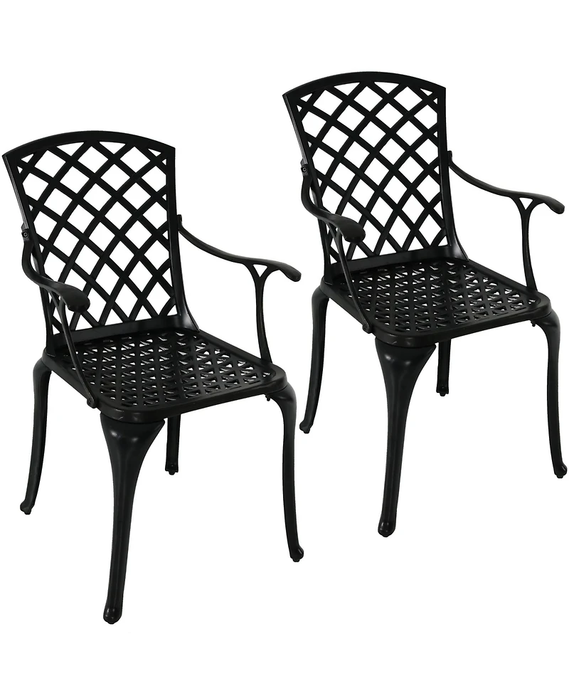 Outdoor Crossweave Design Black Cast Aluminum Patio Dining Chair, 2pk