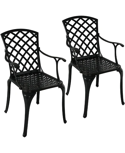 Outdoor Crossweave Design Black Cast Aluminum Patio Dining Chair, 2pk