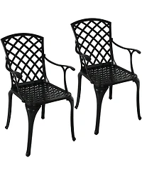 Outdoor Crossweave Design Black Cast Aluminum Patio Dining Chair, 2pk