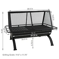 Outdoor Camping or Backyard Rectangular Northland Fire Pit with Cooking Grill Grate, Spark Screen, Log Poker, and Fire Pit Cover - 36"