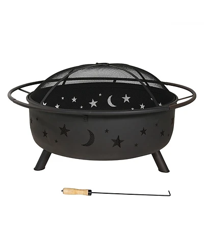 Outdoor Camping or Backyard Steel Round Cosmic Fire Pit with Spark Screen and Log Poker - 41.5" - Black