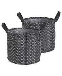 Design Imports Polyethylene Coated Woven Paper Laundry Bin Tribal Chevron Round Set of 2