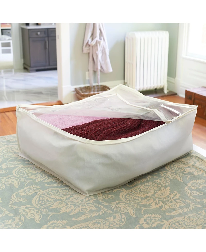 Household Essentials Canvas Blanket Storage Bag, 3 Sided Zipper with Clear Windowed Top