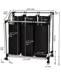 Household Essentials Triple Laundry Sorter with Wheels