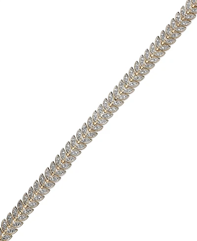 Diamond Accent Leaf Bracelet in 18k Gold over Sterling Silver-Plated Brass