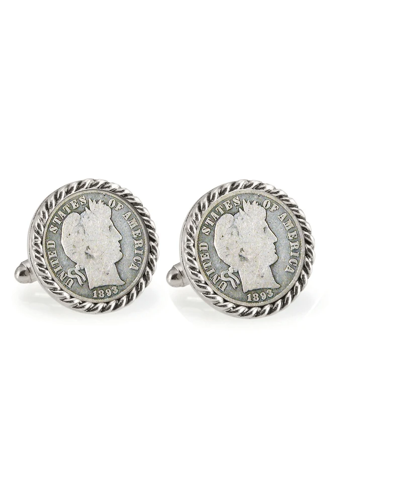 American Coin Treasures 1800's Silver Barber Dime Rope Bezel Coin Cuff Links