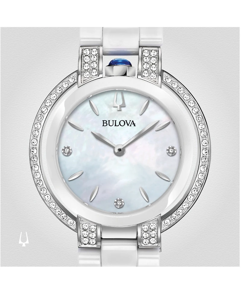 Bulova Women's Rubaiyat Diamond (1/3 ct. t.w.) Stainless Steel and White Ceramic Bracelet Watch 35mm