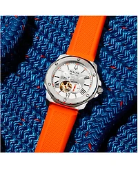 Bulova Men's Automatic Marine Star Orange Silicone Strap Watch 45mm
