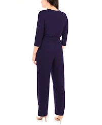 Ny Collection Petite 3/4 Sleeve Belted Wide Leg Jumpsuit