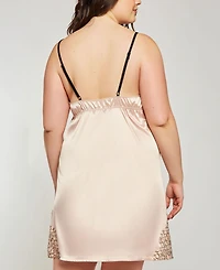 iCollection Plus Size Eyelash Flower Lace Chemise Nightgown Lingerie, Online Only
