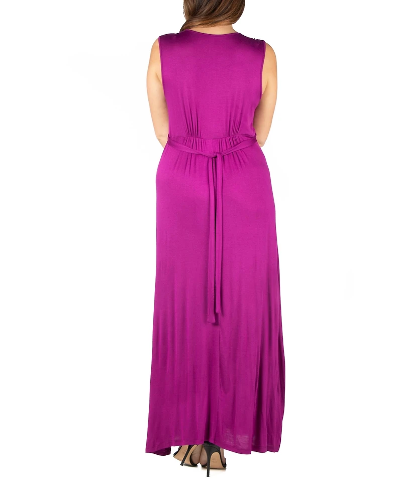 24seven Comfort Apparel Plus Sleeveless Empire Waist Maxi Dress