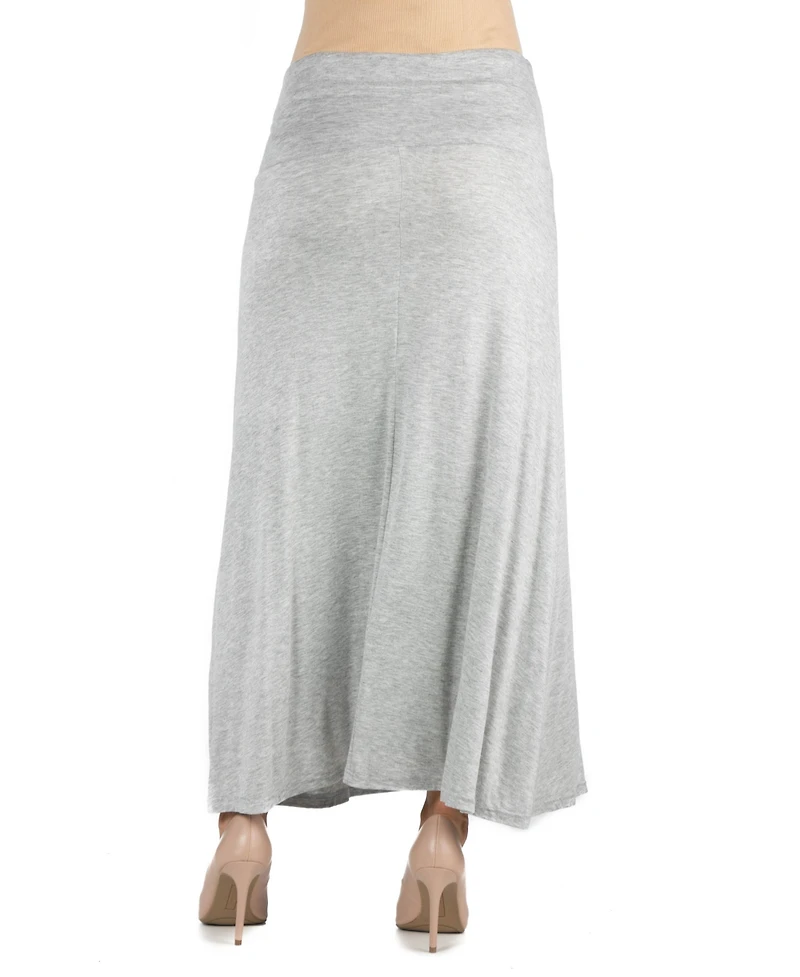 24seven Comfort Apparel Womens Elastic Waist Solid Color Maternity Maxi Skirt