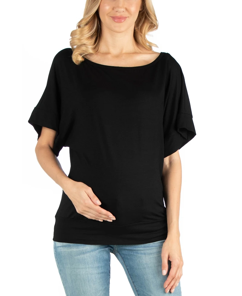 24seven Comfort Apparel Loose Fit Dolman Maternity Top with Wide Sleeves
