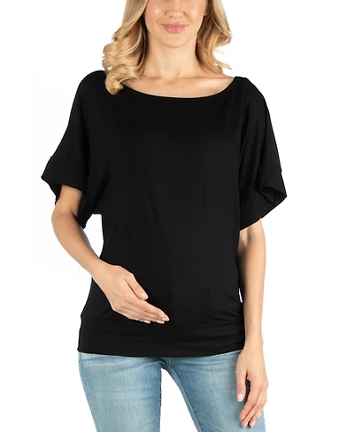 24seven Comfort Apparel Loose Fit Dolman Maternity Top with Wide Sleeves