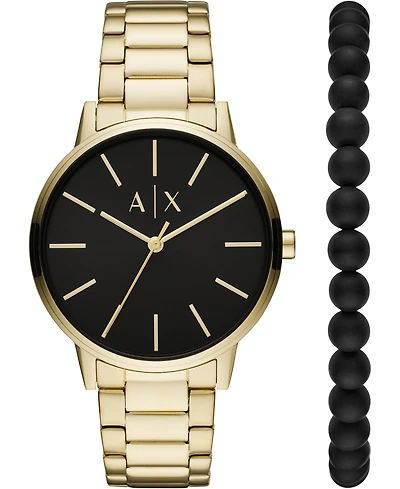 Men's Gold-Tone Stainless Steel Bracelet Watch 42mm Gift Set