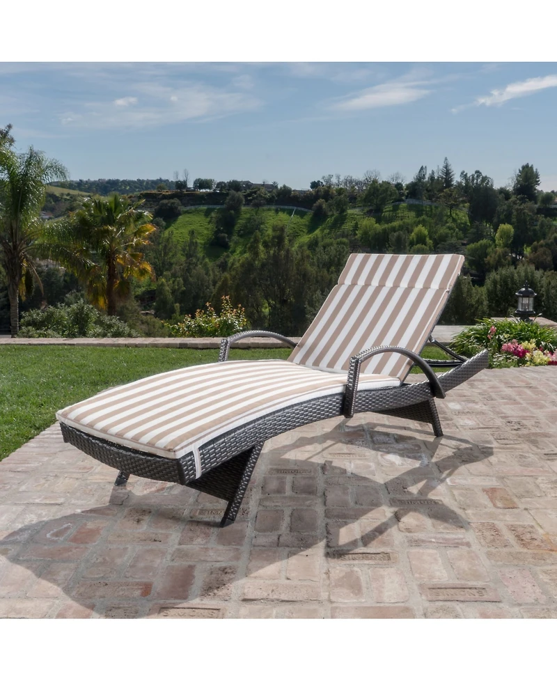 Noble House Salem Outdoor Chaise Lounge with Arms and Stripe Cushion