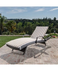Noble House Salem Outdoor Chaise Lounge with Arms and Stripe Cushion