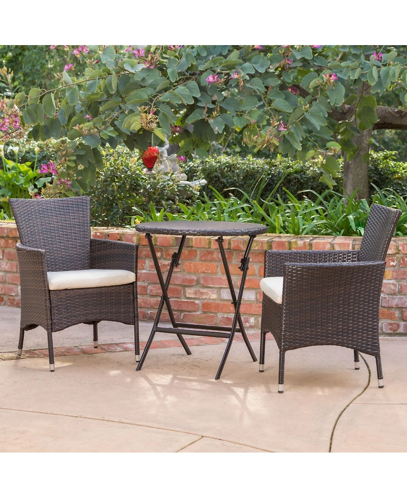 Noble House Malaga Outdoor 3 Piece Bistro Set with Cushions
