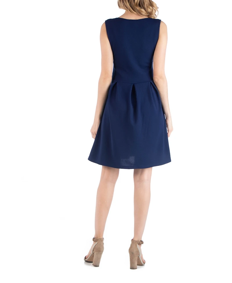 24seven Comfort Apparel Sleeveless Pleated Maternity Dress with Pockets
