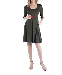 24seven Comfort Apparel Fit and Flare Scoop Neck Maternity Dress