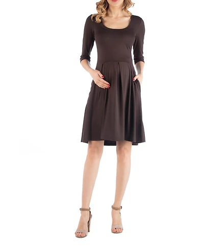 24seven Comfort Apparel Fit and Flare Scoop Neck Maternity Dress