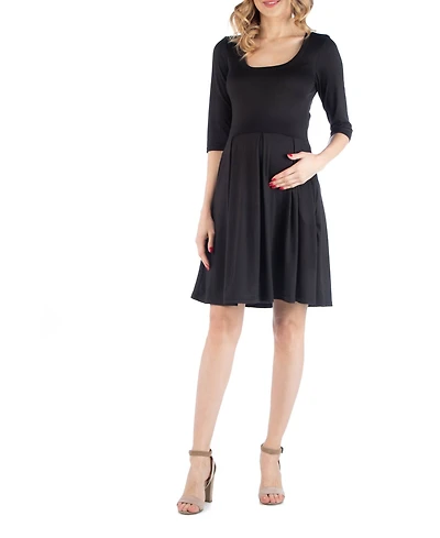 24seven Comfort Apparel Fit and Flare Scoop Neck Maternity Dress