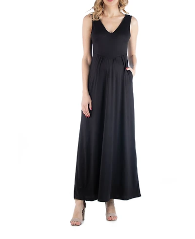 24seven Comfort Apparel Maxi Maternity Sleeveless Dress with Pockets