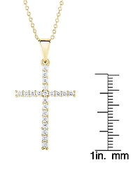 Cubic Zirconia Sleek Cross Pendant In Silver Plate