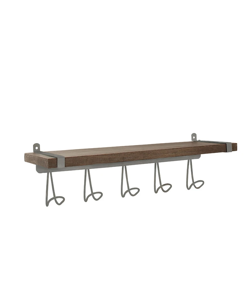 Spectrum Vintage-like Living Wall Mount 5-Hook Wood Shelf