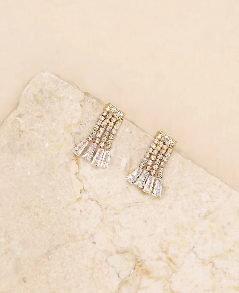 Ettika Crystal Fringe Dangle Stud Earrings
