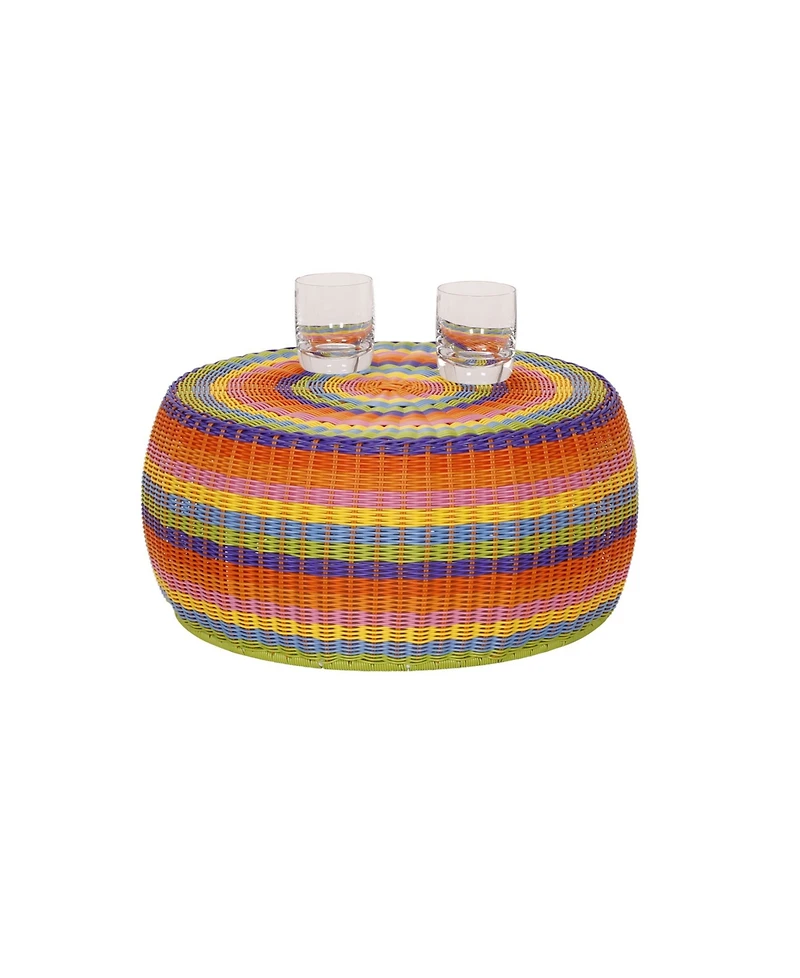 Household Essential Indoor Outdoor Resin Wicker Low Barrel Basket Side Table