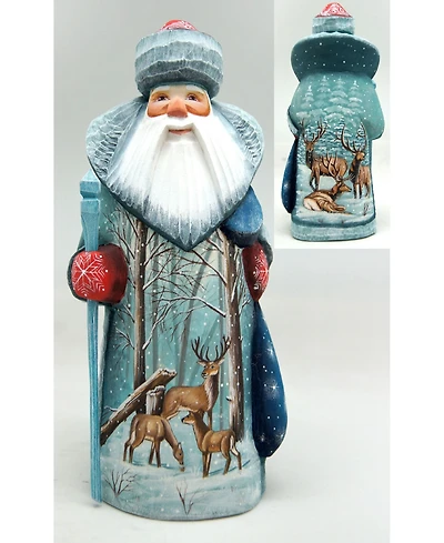 G.DeBrekht Woodcarved Hand Painted Reindeer Santa Figurine