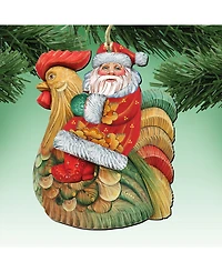 Designocracy Santa Rooster Wooden Christmas Ornament, Set of 2
