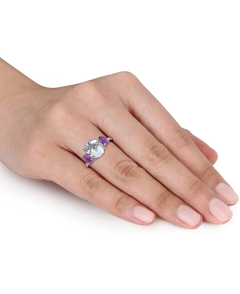 Macy's Aquamarine (3 ct. t.w.), Amethyst (4/5 ct. t.w.) & Diamond (1/10 ct. t.w.) Ring in Sterling Silver
