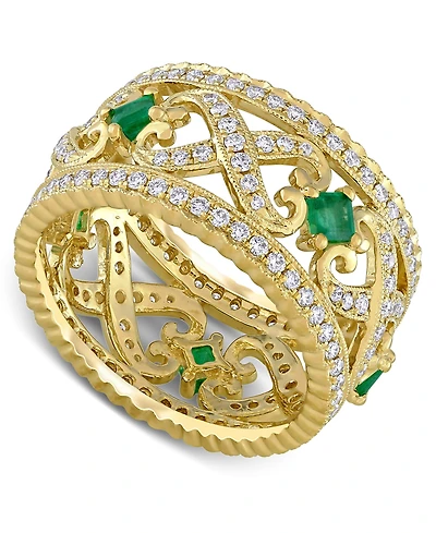 Emerald (3/8 ct. t.w.) & Diamond (7/8 ct. t.w.) Filigree Openwork Ring in 14k Gold