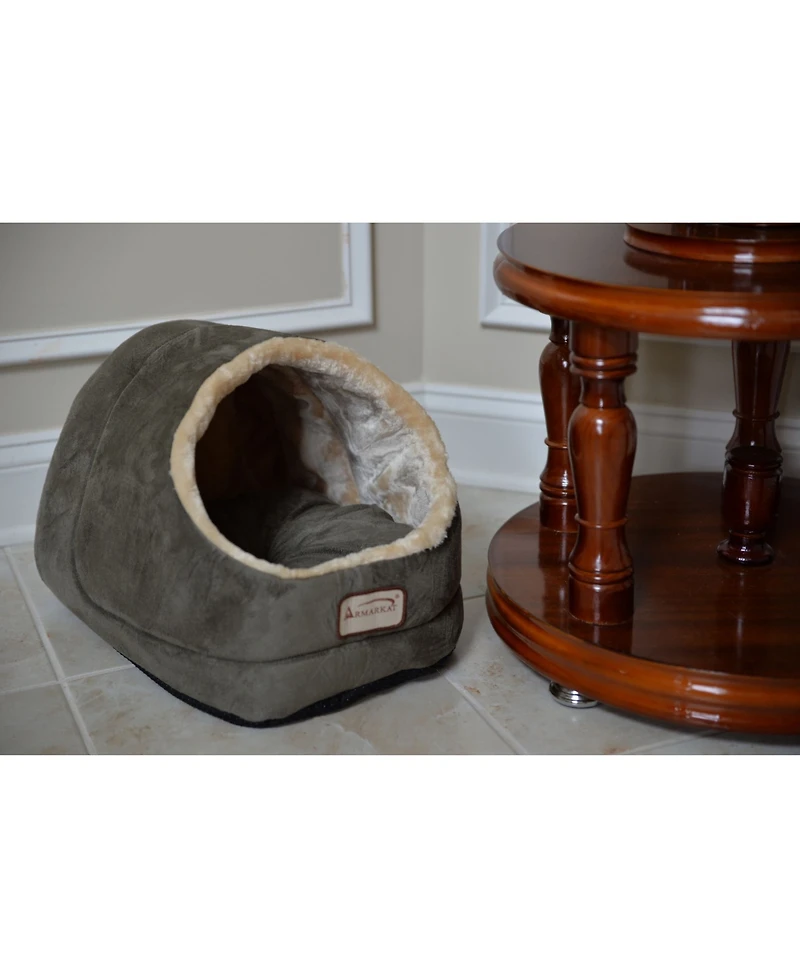 Armarkat Faux Suede Cozy Enclosed Cave Cat Kitten Sleeping Bed, 18"(L) X 12.5"(W) X 11.5"(H), C18HML/Mh, Laurel Green
