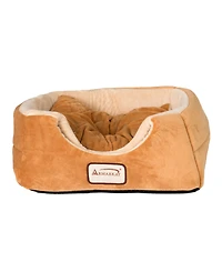Armarkat 2-In-1 Cat Bed Cave Shape And Cuddle Pet Bed, Brown/Beige - Waterproof Base, Soft Velvet Covering
