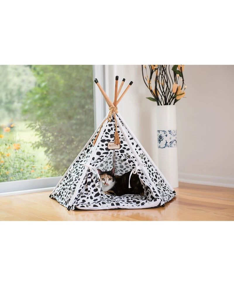 Armarkat Pet Tent/Teepee Style Cat Bed C46 with Durable Fabric - White/Black