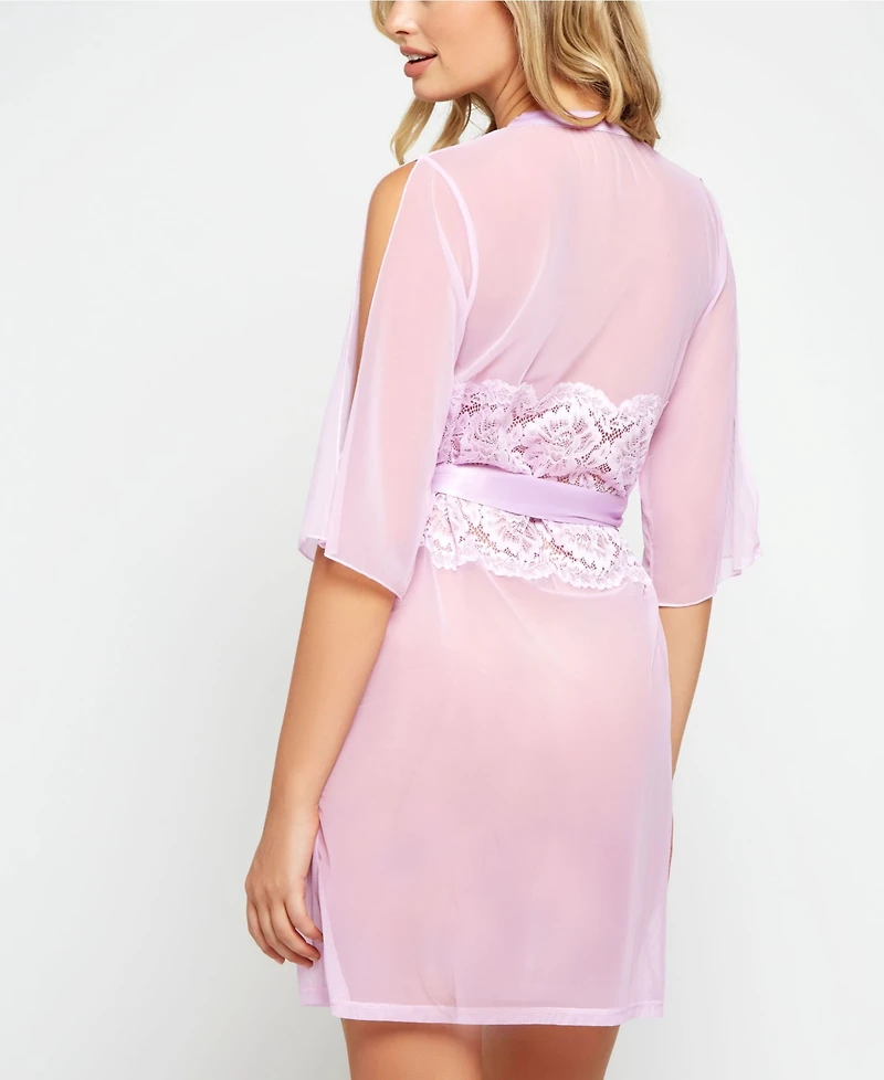 iCollection Cold Shoulder Detail with Floral Applique Mesh Robe Lingerie