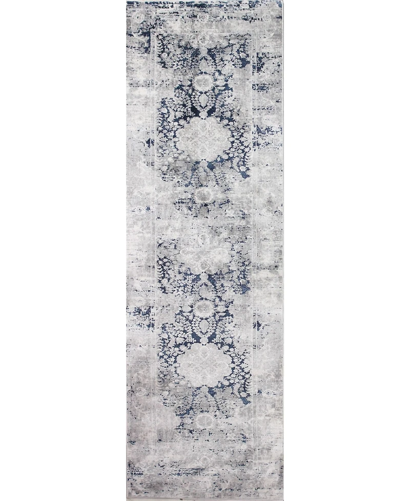 Closeout! Bashian Isle Isl-02 Gray, Blue 2'6" x 8' Runner Rug