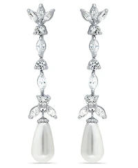 Imitation Pearl Marquise Cubic Zirconia Tear Drop Earrings in Silver Plate