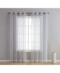 Hlc.me Audrey Embroidered Premium Soft Decorative Sheer Voile Light Filtering Grommet Window Treatment Curtain Drapery Panels, Set of 2
