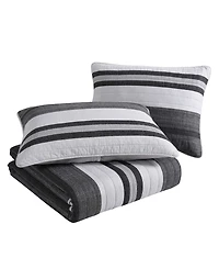Nautica Ardmoore Grey Cotton Reversible 3-Piece Quilt Set, King