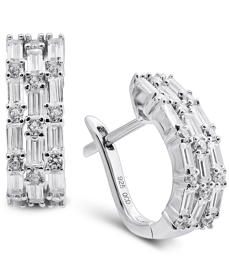 Arabella Cubic Zirconia Baguette Hoop Earrings in Sterling Silver