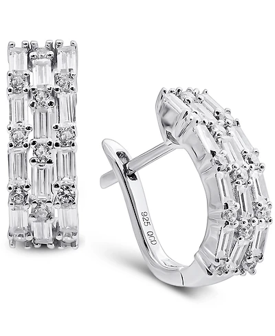 Arabella Cubic Zirconia Baguette Hoop Earrings in Sterling Silver